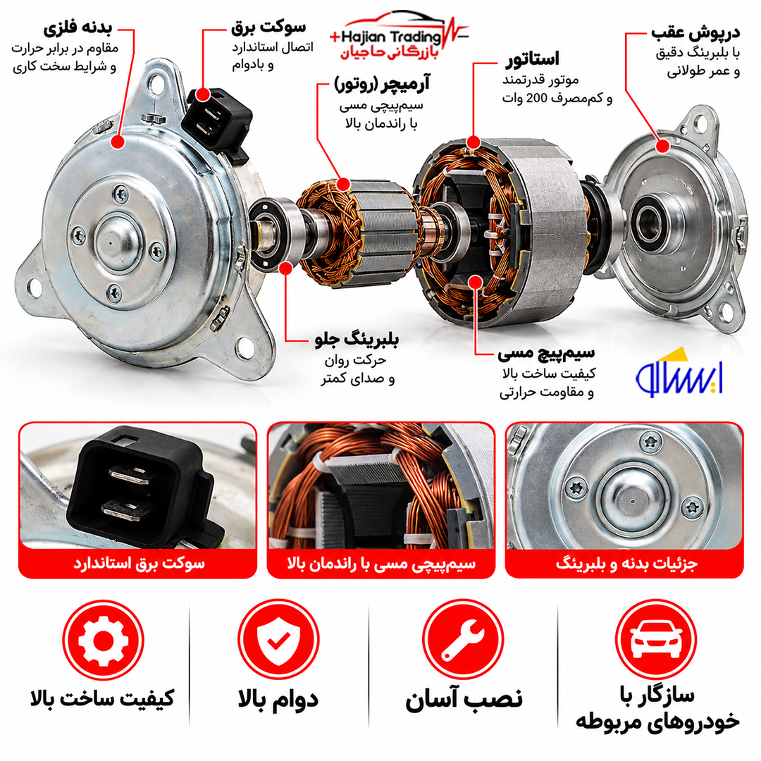 موتور فن رادیاتور مناسب پژو پارس ایساکو کد 1010102399