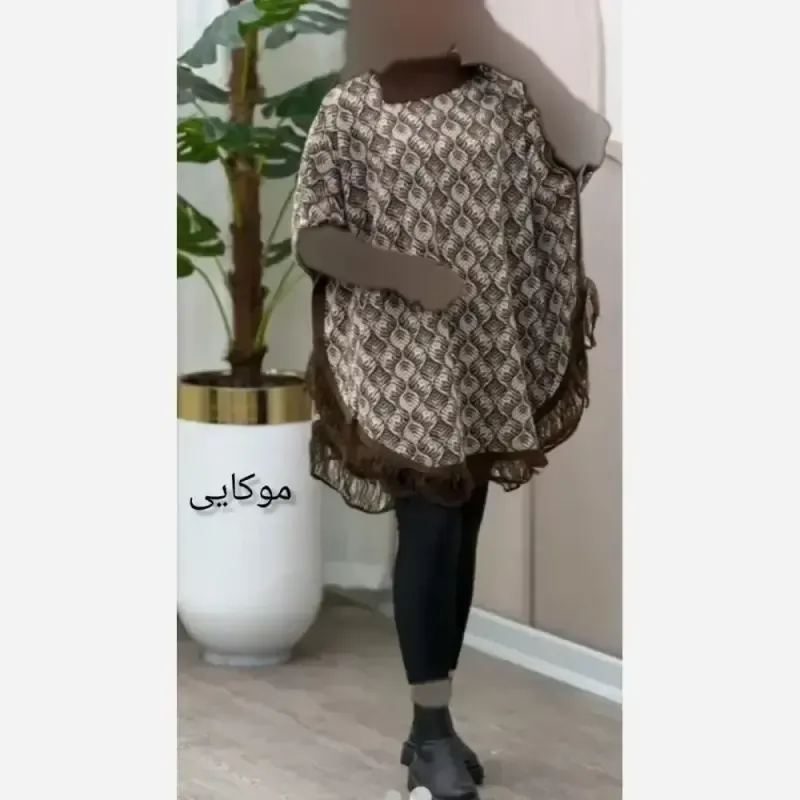 پانچ بافت طرح برگی پالتو آستین کشبافت فری سایز سایز بزرگ گرم بالا