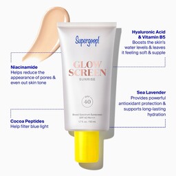 کرم ضد آفتاب رنگی آبرسان و درخشان کننده گلو اسکرین سوپرگوپ با SPF 40 و PA+++  Supergoop Glowscreen SPF 40