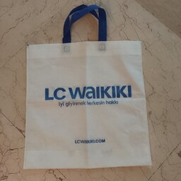 ساک دستی سفید سرمه ای آبی پارچه ای کادویی ال سی وایکیکی lc waikiki دسته دار ابعاد 42در40 بزرگ کیف خرید