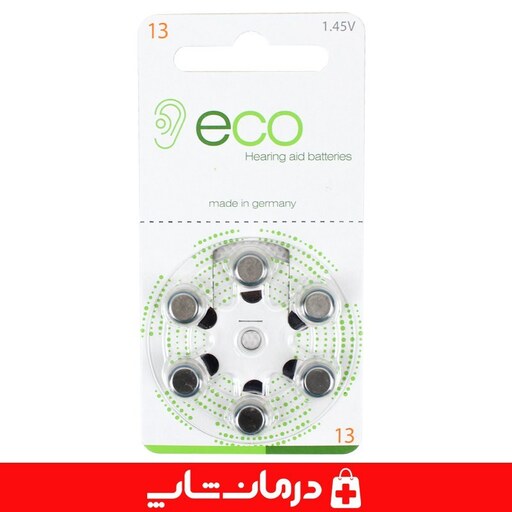 باتری سمعک اکو 13 ورق 6 عددی باتری سمعک eco شماره 13 درمان شاپ فروشگاه اینترنتی تجهیزات بهداشتی درمانی طبی مصرفی 403106