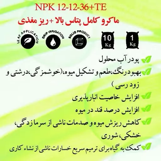  کود کامل پودری پتاس بالا NPK12-12-36 GREEN SOUL