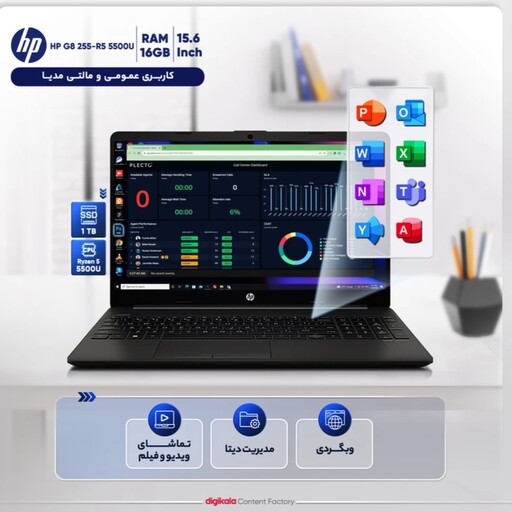 لپ تاپ 15.6 اینچی اچ پی hp مدل G8 255 R5 5500U 16GB 1SSD