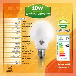 لامپ 10 وات اروندتاب LED حبابی سفید مهتابی