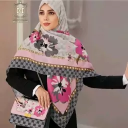 روسری نخی تک زنانه روسری نخی زنانه طرح گل بنفشه روسری تک بدون کیف mo612