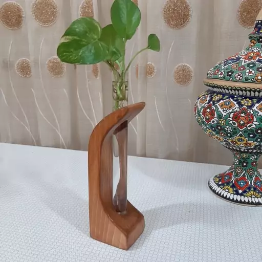 گلدان چوبی شیشه ای تک شاخه طرح تمام نما