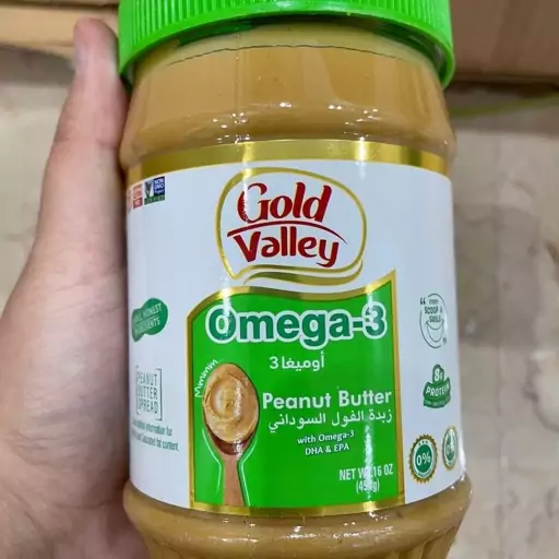 کره بادام زمینی Gold Valley غنی شده با امگا 3 + هدیه 