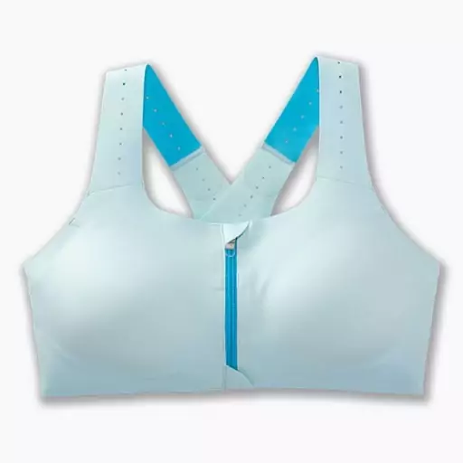 نیم تنه ورزشی زنانه بروکس مدل Brooks Dre Zip 2.0 Sports Bra آبی یخی