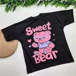 تیشرت دخترانه خرسی طرح SWEET BEAR - مشکی, 60