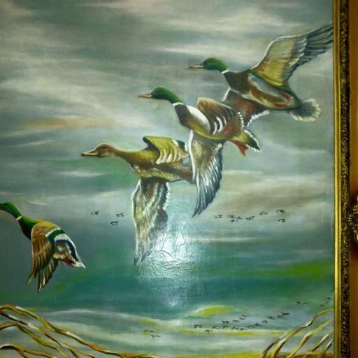 نقاشی رنگ وروغن،(پرندگان مهاجر) سایز 100 در 70،گالری هنری محسنی