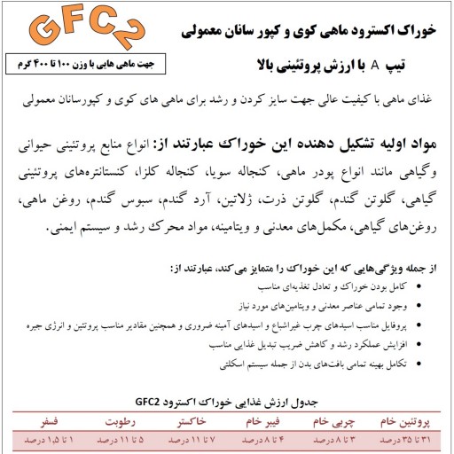 غذای ماهی (خوراک) GFC2-A (سایز 6میلیمتر) بسته بندی یک کیلویی