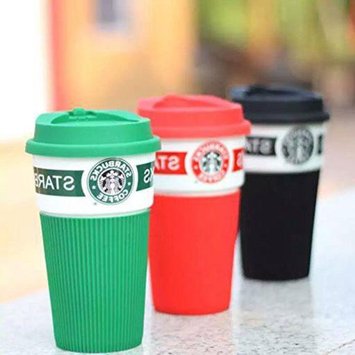 ماگ و لیوان سرامیکی با دیواره بیرونی سیلیکونی مارک استارباکس STAR BUCKS اصل با د