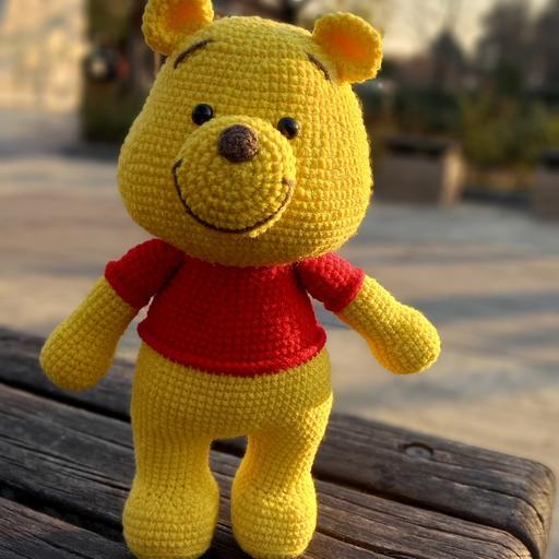 عروسک شخصیت پو مدل بافتنی  خرس زرد
