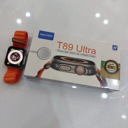 ساعت هوشمند طرح اپل واچ الترا برند هاینوتکو مدل T89 ultra  رنگ تیتانیومی با بند لوپ نارنجی