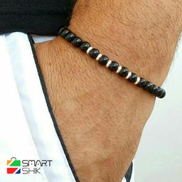 دستبند سنگی مردانه با حلقه های استیل نقره ای