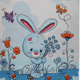 فرش ماشینی (چهار  متری2.25در1.5) کودک طرح خرگوش آبی کد 101200 تمام رنگ