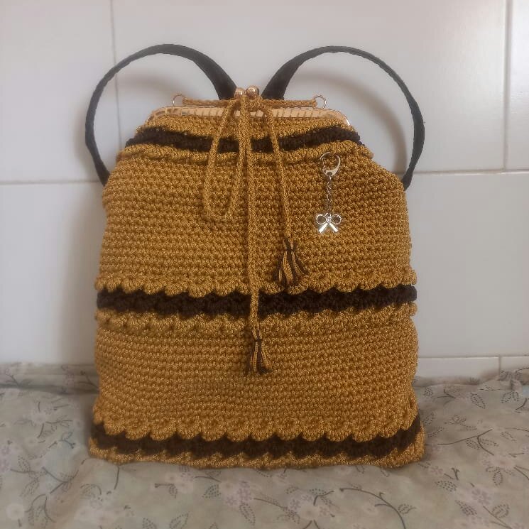 کوله پشتی مکرومه دهانه دار.بند چرم