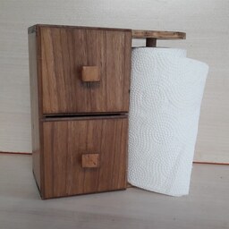پایه دستمال کاغذی لوله ای برزگ چوبی مدل  دو کشو کد 7010