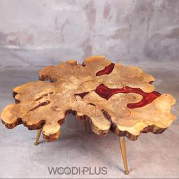 سفارش ساخت میز جلو مبلی چوب توسکا با رزین قرمز مدل روستیک
