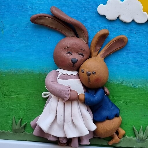 تابلو خرگوشی مادروپسر...ساخته شده با خمیر پلیمری مارک سرنیت