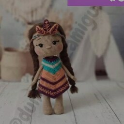 عروسک دست بافت کاموایی مدل دختر هندی بافتنی