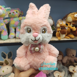 عروسک پولیشی خرگوش پاپیون دار رنگ صورتی سایز 25 سانت