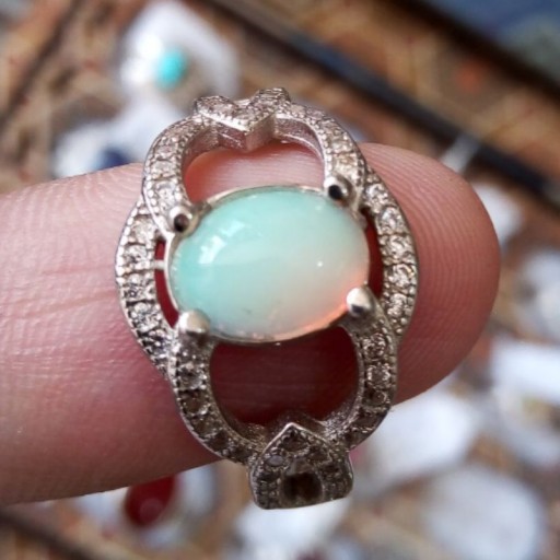 انگشتر زنانه نقره نگین جواهراتی اوپال