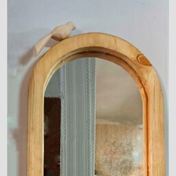 آینه دیواری رومیزی طرح مرغ آمین چوبی با تزیین گنجشک چوبی