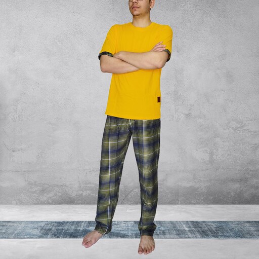 ست تی شرت و شلوار مردانه دوتکه برند HOMEWEAR مدل طاها کد 10833073 رنگ زرد قناری
