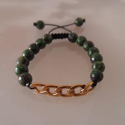 دستبند کارتیر با سنگ جید سبز تراش خورده