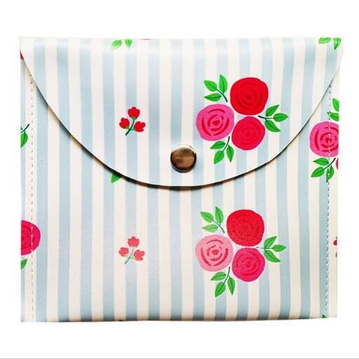 کیف نوار بهداشتی، کیف پد بهداشتی و کیف دستمال کاغذی چرم مصنوعی طرح راهدار گلدار
