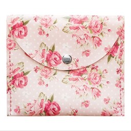 کیف نوار بهداشتی، کیف پد بهداشتی و کیف دستمال کاغذی چرم مصنوعی طرح گل رز صورتی