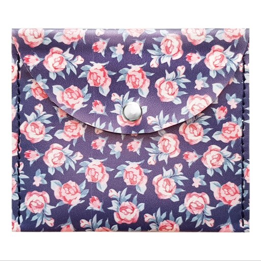 کیف نوار بهداشتی، کیف پد بهداشتی و کیف دستمال کاغذی چرم مصنوعی طرح گل رز زمینه سورمه ای