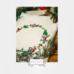 کیسه گلدوزی دایره کریسمسی ، سایز 20-28 سانتی متر ، با پارچه شانتون به رنگ سفید و بدون استر