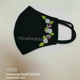 ماسک گلدوزی پنج گل نقره ای بادمجونی
