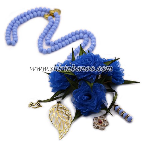 تسبیح فانتزی عروس گل دار کریستال آبی سایز 8