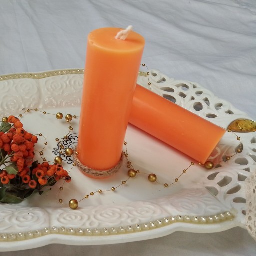 شمع دست ساز مدل استوانه دینامیتی طرح پاییزی با تزیین کنف خانه شمع سلما