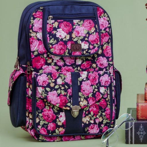 کوله پشتی گل گلی مدل یاس همراه با ست کیف آرایش (طرح 5) -گالری مشکات در باسلام