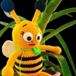 عروسک بافتنی زنبور طلایی 34 سانتی متر  رنگ زرد و مشکلی