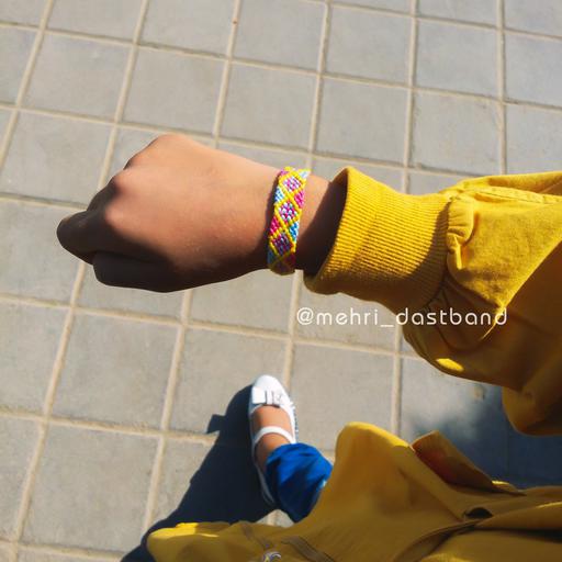 دستبند دخترانه طرح لوزی دستبافت رنگ دلخواه - اکسسوری مهری