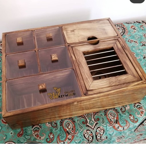 جعبه دمنوش تیبگ چوبی همراه با وارمر