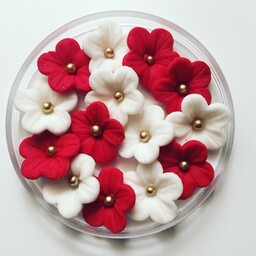 گل قند تزئینی طرح گل مرواریددار قرمز و سفید