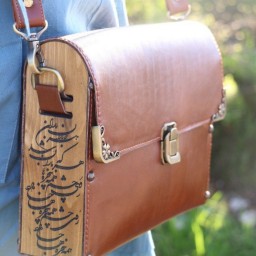 کیف چرم طبله چوبی زنانه (چرم طبیعی و کاملا دست دوز  )