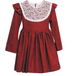 پیراهن دخترانه  کرپ اسکاچی مناسب سن 7 تا 10 سال به همراه دانتل