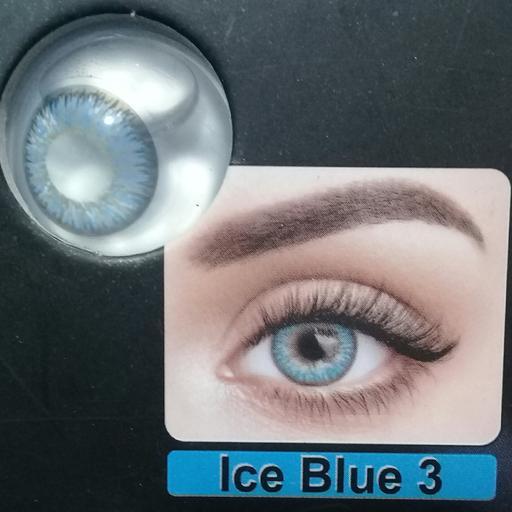 لنز چشم سالیانه آبی یخی3(ice BLUE3 )ساخت کره بامجوز بهداشت واستاندارداروپا CE هدیه پک کامل شامل(لنز وجالنزی ومایع لنز) 