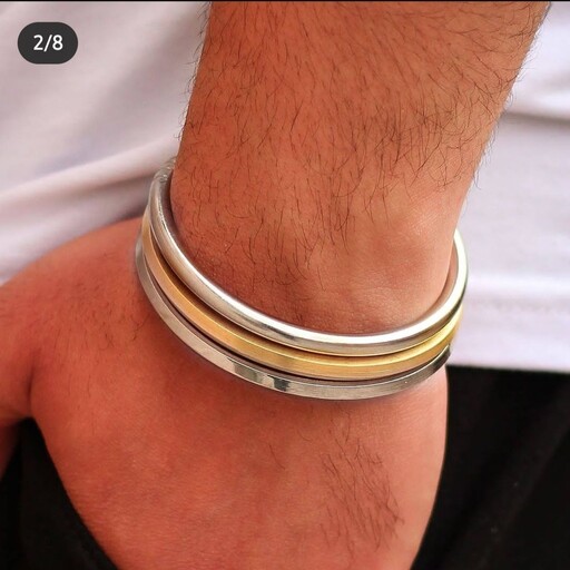 دستبند خلخال مردانه رنگ ثابت فری سایز  با دو رنگ طلایی و نقره ای 