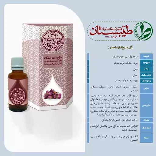 روغن گل سرخ (ورد احمر) درجه یک طیبستان 30 گرمی با ضمانت مرجوعی 