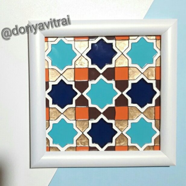تابلوی ویترای طرح مقرنس، قاب نقاشی شده با ویترای، نقش برجسته و براق