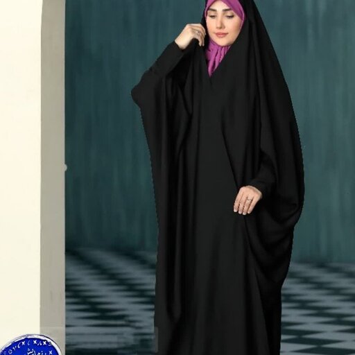 چادر مشکی مدل بحرینی، جلو باز، جنس کرپ اعلای ایرانی بسیار مشکی با ایستایی عالی