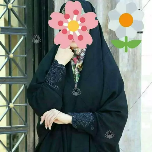 چادر مشکی مدل خبرنگاری مچ نگینی جنس کنکن ندا اماراتی نیمه براق و مجلسی